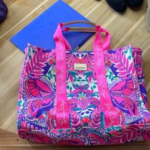 Lily Lilly Pulitzer canvas Tote Pink palm gold